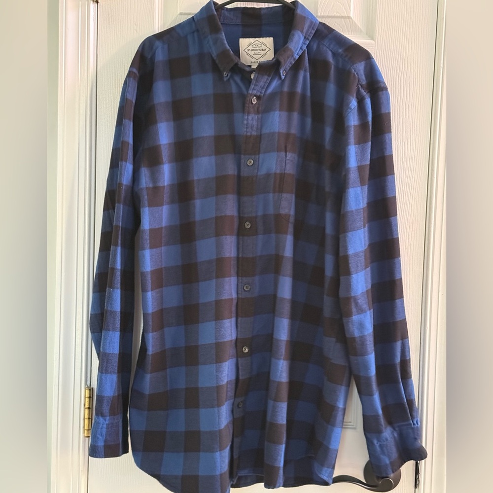 St. John's Bay Blue and Brown Plaid Men's Shirt